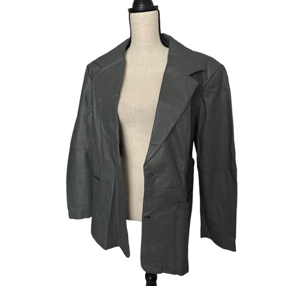 NWT NEWPORT NEWS Leather Jacket Dark Gray Blazer 2 Button Close Lined Size 18W - Picture 4 of 7